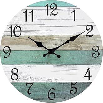 CHYLIN Wall Clock,10 Inch Silent Non Ticking Wall Clocks Battery Operated, Teal Turquoise Rustic Clock Decorative for Kitchen Bathroom Bedroom Living Room(Bronze White)