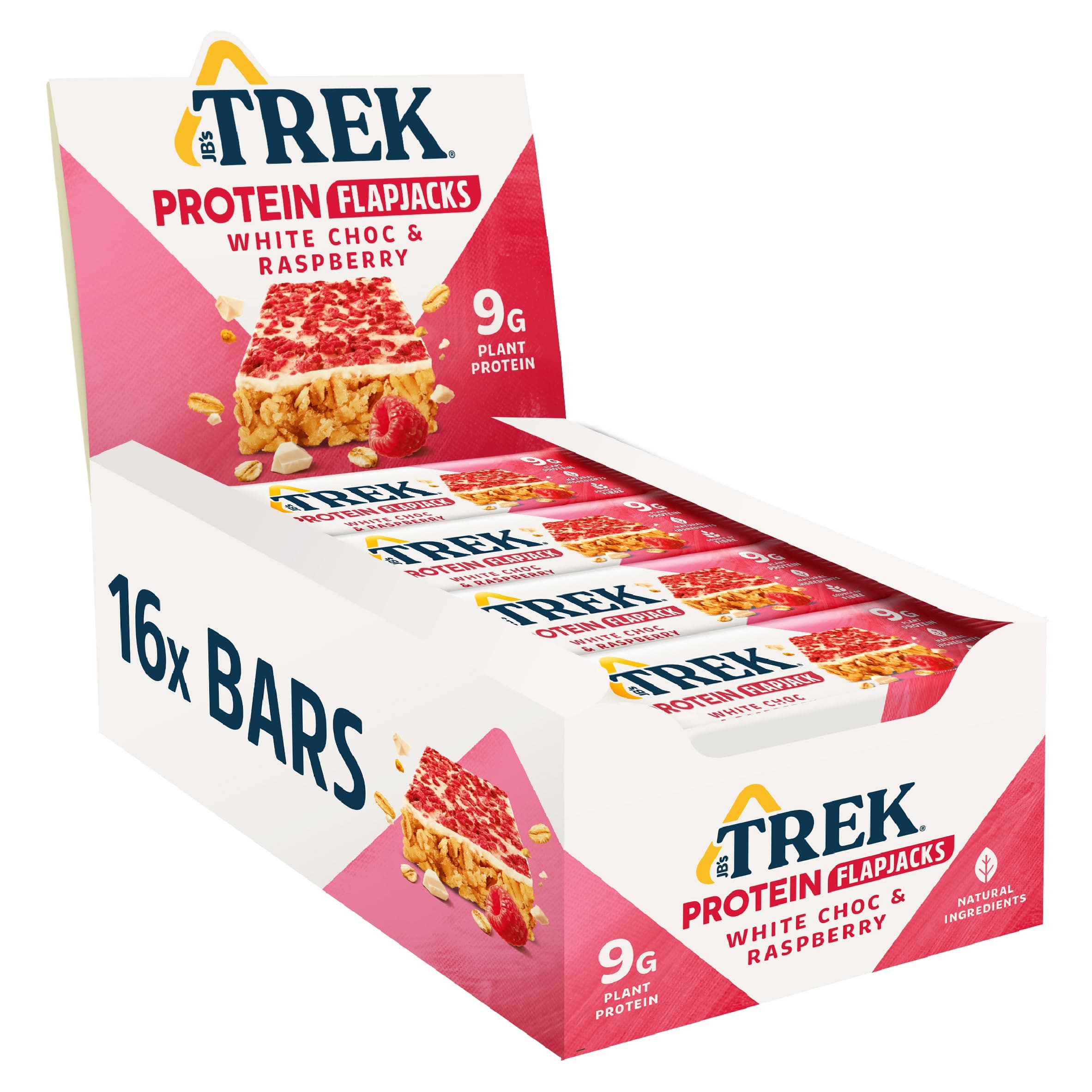 JB's Trek High Protein Flapjack White Chocolate Raspberry - Gluten Free - Plant Based - Vegan Snack - 50g x 16 bars