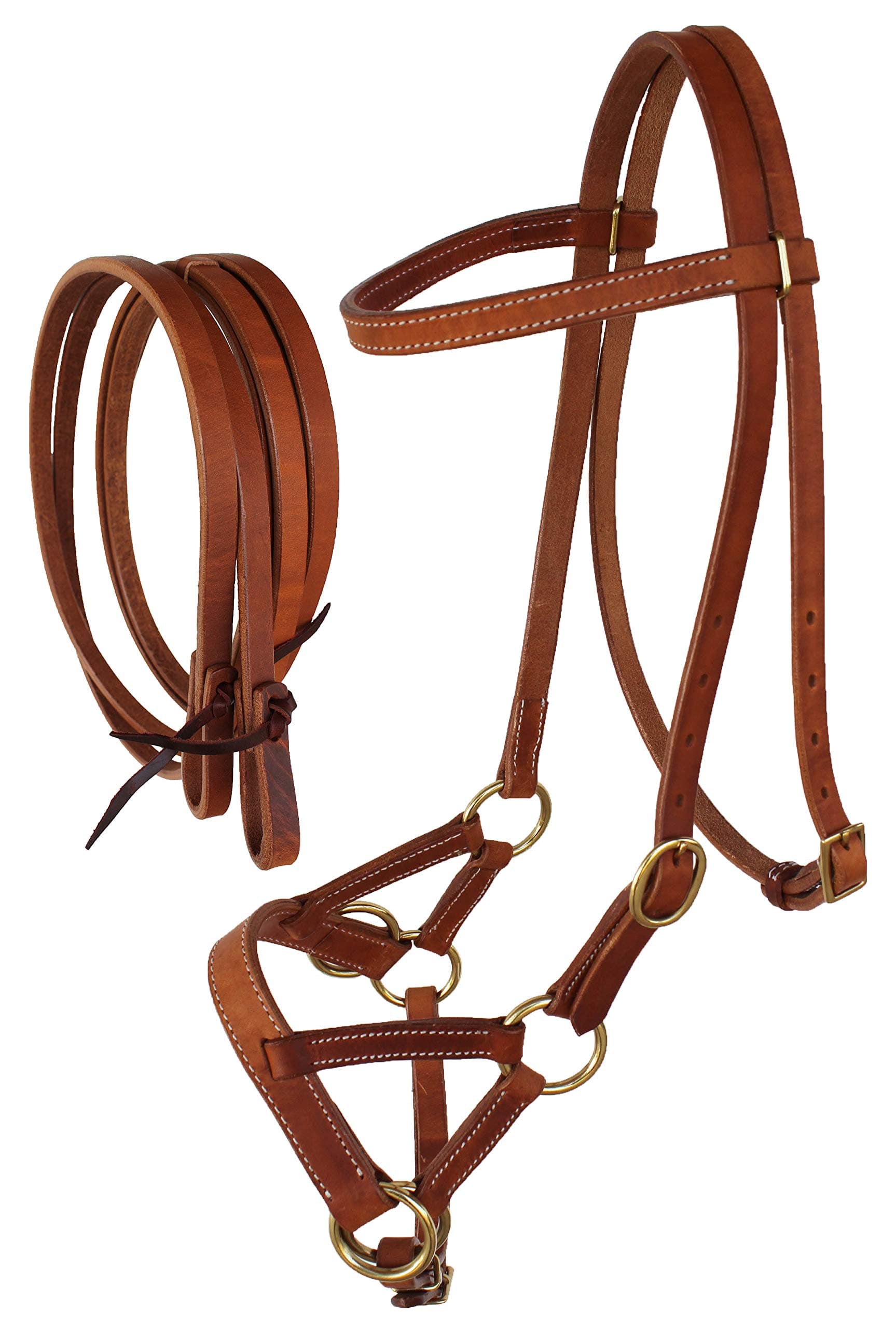 CHALLENGER Amish USA Horse Western Leather Tack Bitless Sidepull Bridle Rein TAN 77RT03TN-F