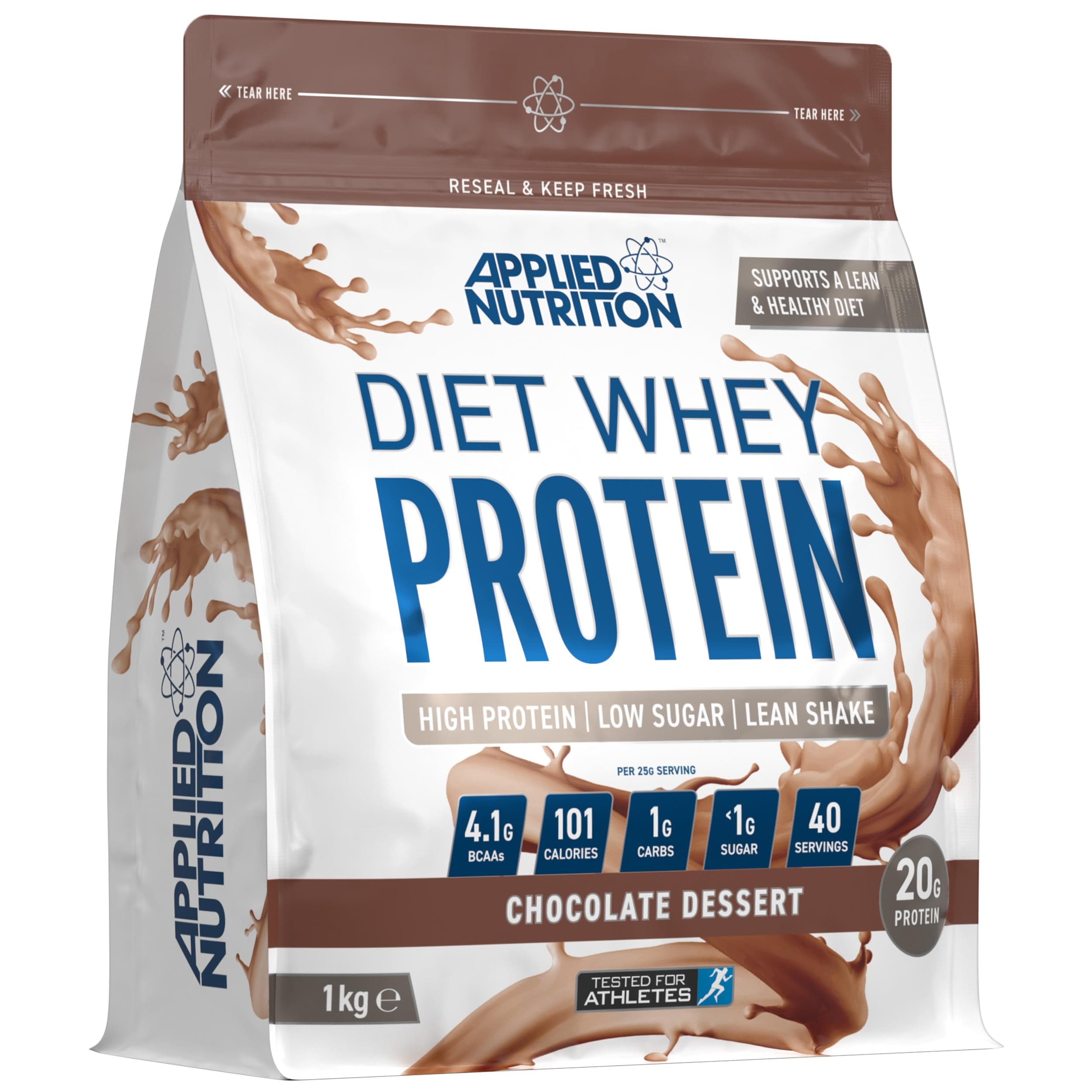 Applied Nutrition Diet Whey - High Protein Powder Supplement, Low Carb & Sugar, for Weight Management with CLA, L Carnitine, Green Tea (1kg - 40 Servings) (Chocolate Dessert)