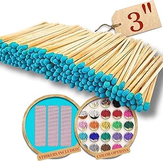 100 Count - 3" Long Teal Color Matches | Three Inch Coloful Loose Wooden Safety Match Sticks for Candle Display | Refill Decorative Jar Holder Bottle | Striker Included
