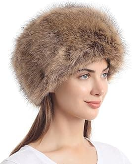 Women's Faux Fur Hat for Winter with Stretch Cossack Russian Style White Warm Cap