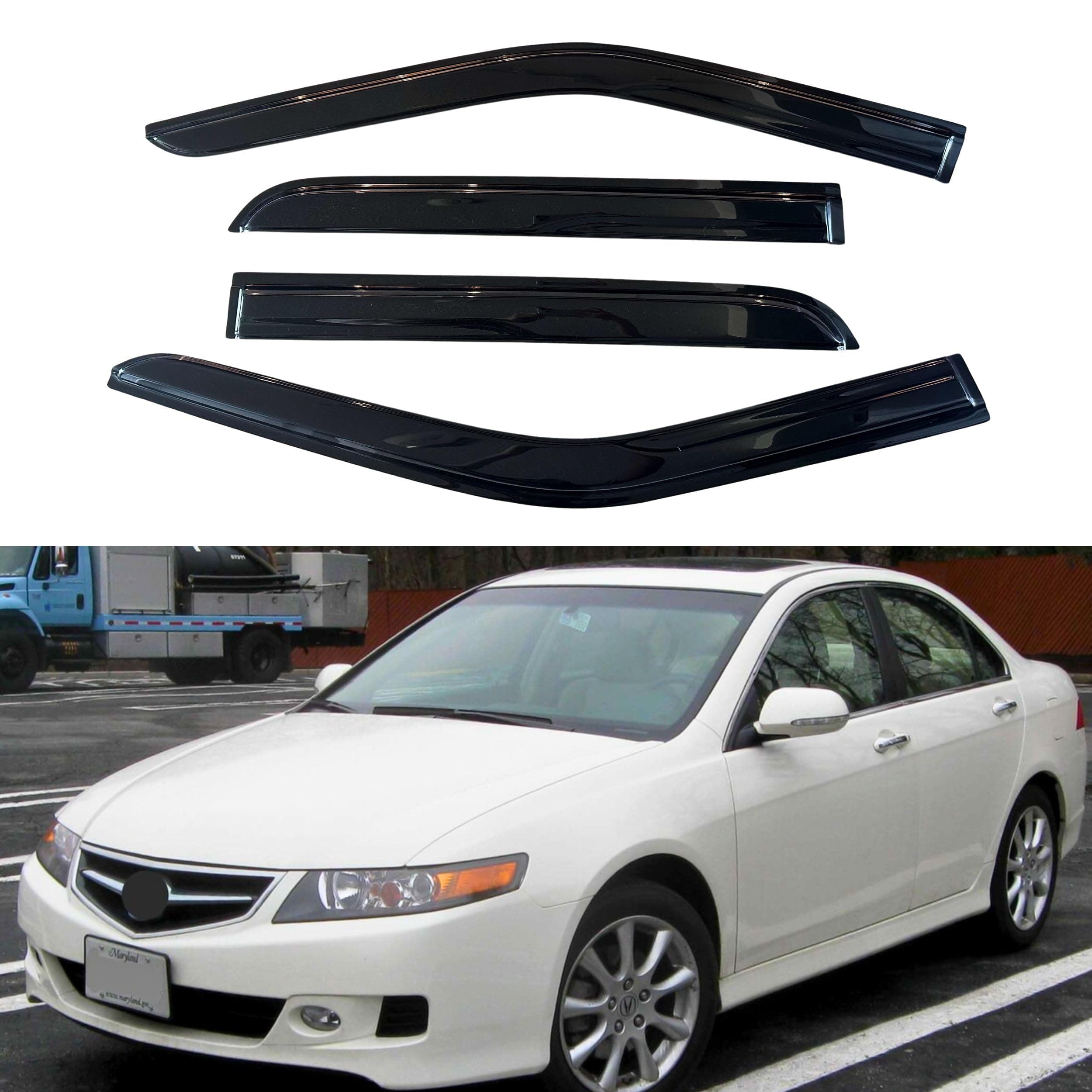 IG Window Visor for Acura TSX 2004-2008, Rain Guard Tape-On Extra Durable Sun Wind Side Vent Window Deflector Mugen Style, 2004 2005 2006 2007 2008