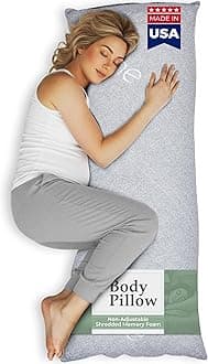 Long Body Pillow for Adults - Big 20x54 Pregnancy Pillows w/Shredded Memory Foam & Cooling Pillow Cover - Cuddle Firm Maternity Side Sleeper Pillow Insert to Hug for Bed - Grayy