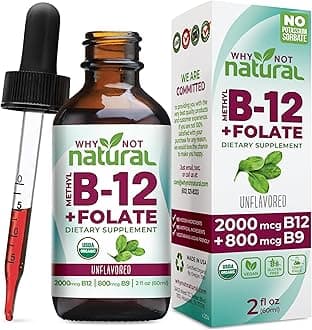 Vitamin B12 Liquid Plus Folate - Organic Sublingual Extra Strength Vegan Drops - Methyl B12 and Folinic Supplement