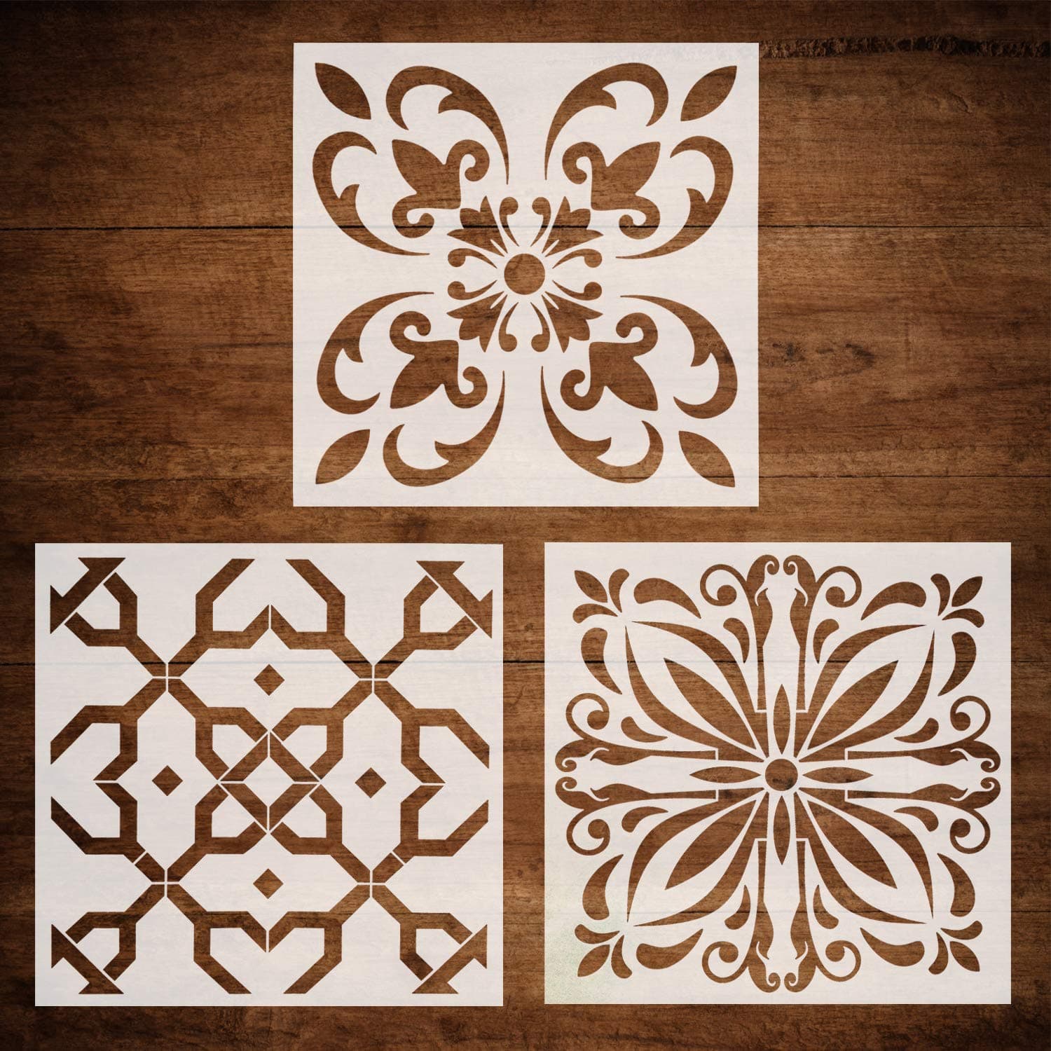 CODOHI 3 Packs Wall Tiles Stencils(12x12 Inch) Laser Cut Resuable Stencils for Floor Furniture Painting DIY Art Home Decor- Moroccan Patterns (Style 1)