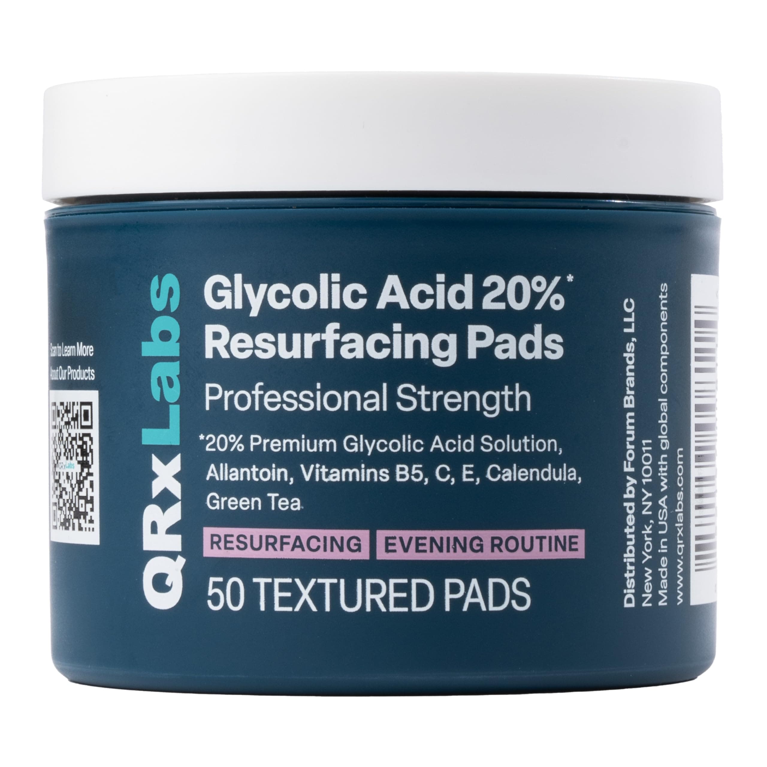 Glycolic Acid 20% Resurfacing Pads with Vitamins B5, C & E, Green Tea, Calendula, Allantoin - Exfoliates Surface Skin and Reduces Fine Lines and Wrinkles