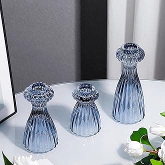 Lysenn Glass Candle Stick Holder Set of 3 – Premium Taper Candle Holders for Romantic Ambiance - Candle Sticks Holder Decor for Special Occasions - Dark Blue