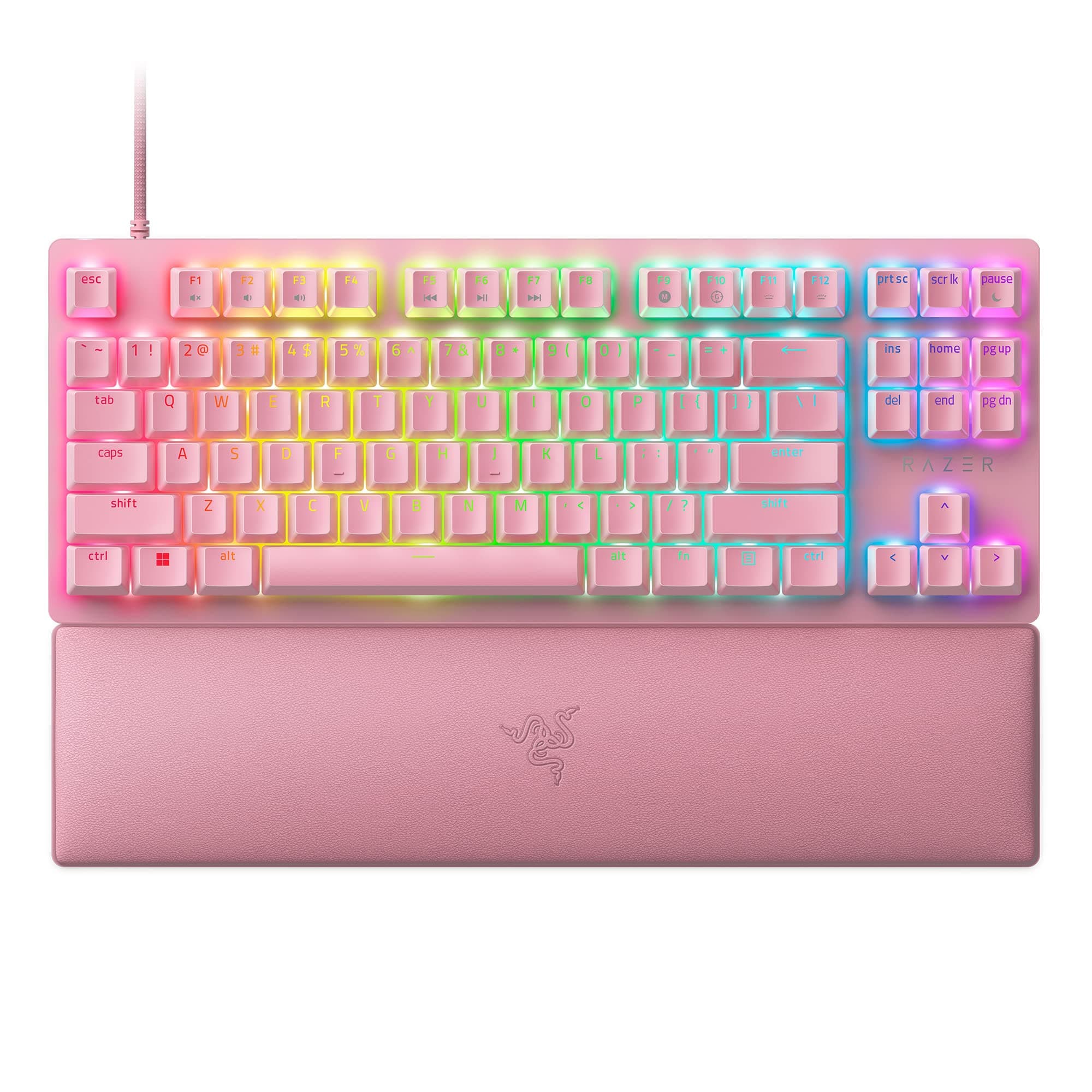Huntsman V2 TKL Tenkeyless Gaming Keyboard: Fast Linear Optical Switches Gen2 & 8000Hz Polling Rate - Detachable Type-C Cable - PBT Keycaps - Ergonomic Wrist Rest - Quartz Pink