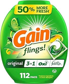 Flings Laundry Detergent Pacs, Odor Defense, 112 Count, Original Scent, 3 in 1 HE Compatible Detergent Pacs with Oxi Boost and Febreeze