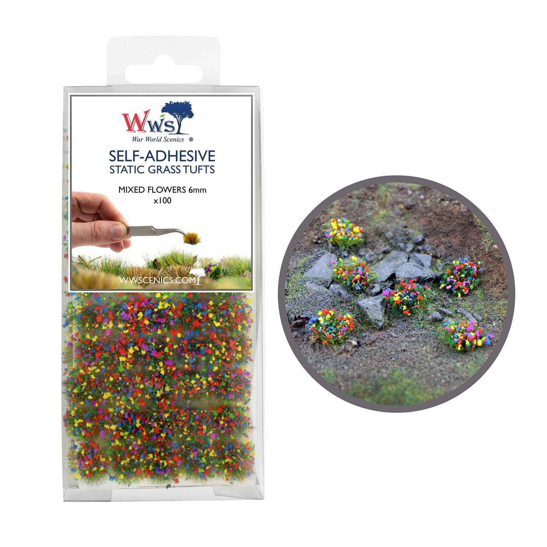War World Scenics Self Adhesive Static Grass Tufts x 100 – Mixed Flowers, 6mm – Model Railway Wargame Scenery Railroad Modelling Diorama Miniature Hobby Tabletop