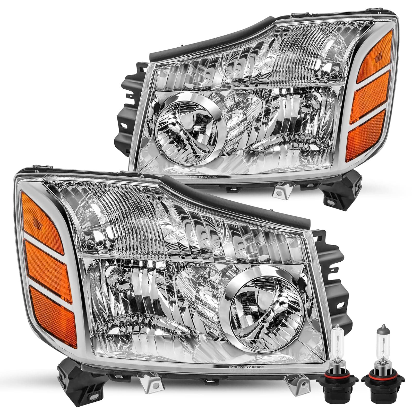 JSBOYAT Headlight Assembly Compatible with 2004-2015 Titan / 05-07 Armada OEM Replacement Headlamp Bulbs Included Passenger and Driver Side Black Housing with Amber Reflector