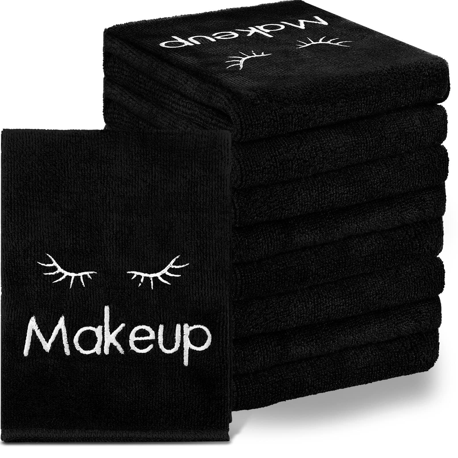 Vabean 30 Pcs Microfiber Black Makeup Washcloths for Face 13 x 13 Inches Makeup Remover Towels Reusable Absorbent Removers Face Wash Cloth with Embroidery for Women