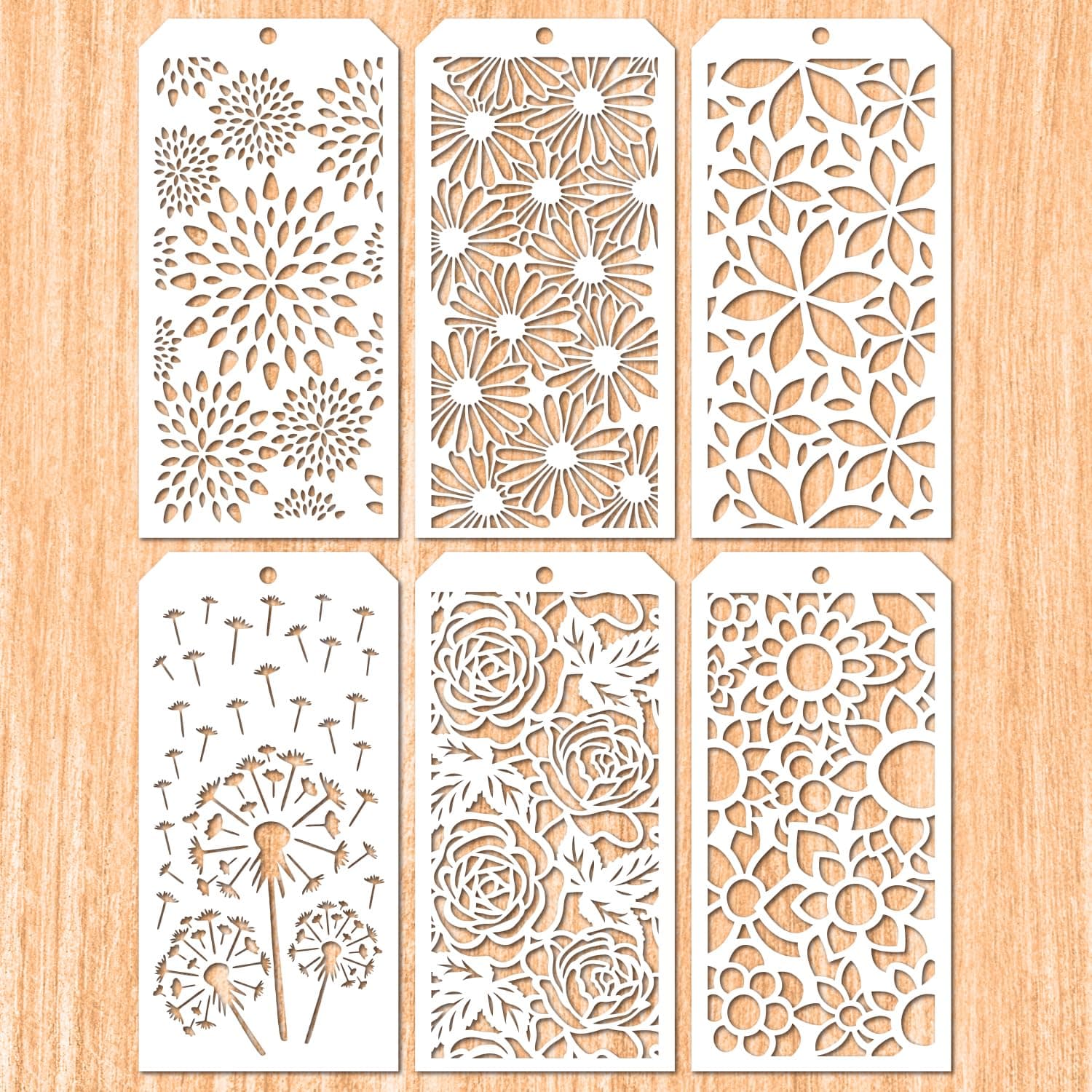 6 Pieces DIY Decorative Stencil Template for Scrapbooking Painting on Wall Furniture Crafts Suitable for Cookie Tile Furniture Wall Floor Decor Drawing Tracing DIY Art (Sunflower)