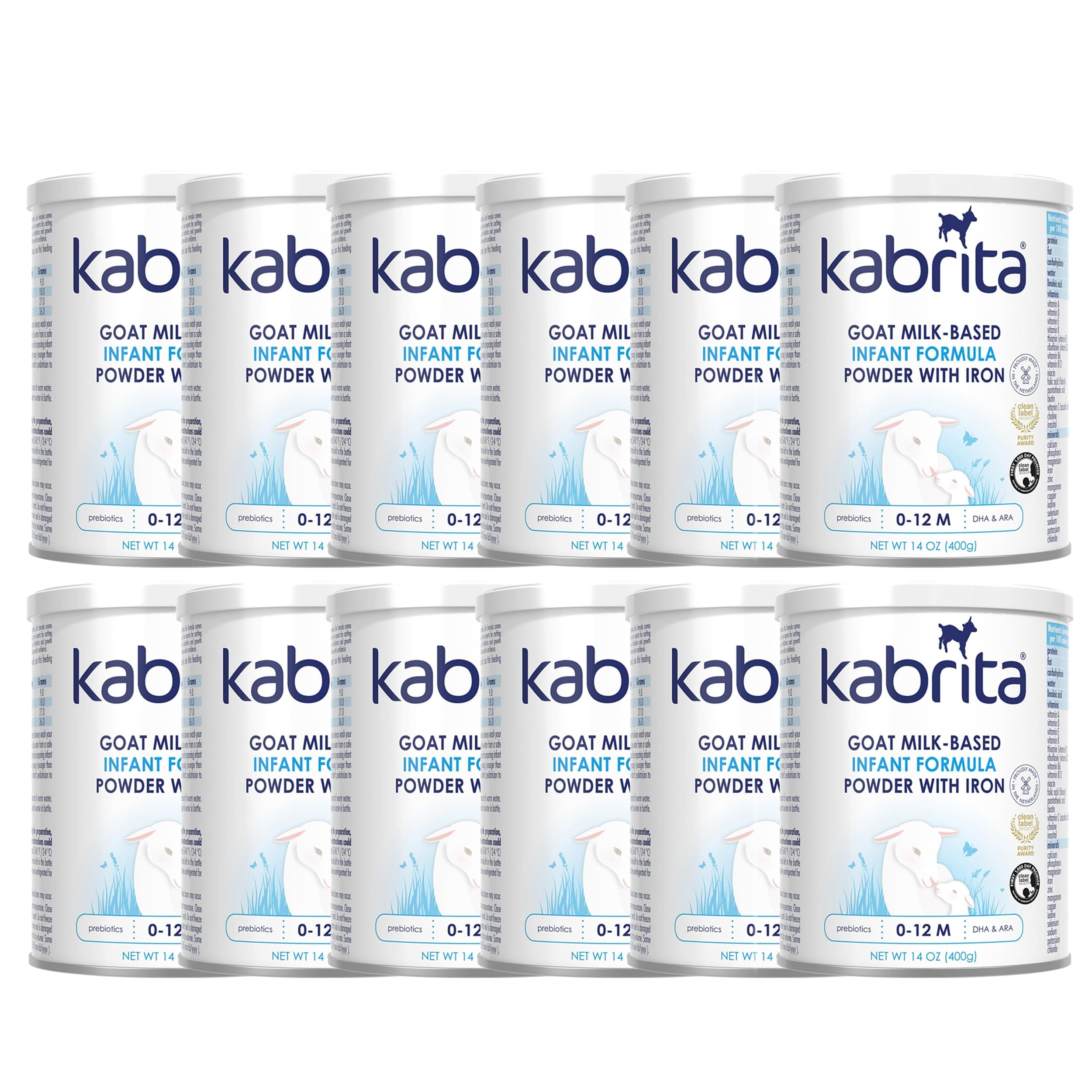 Kabrita Goat Milk-Based Infant Formula Powder with Iron, DHA, ARA & Prebiotics, for Infants 0–12 Months, Non-GMO, 14 oz (Pack of 12)
