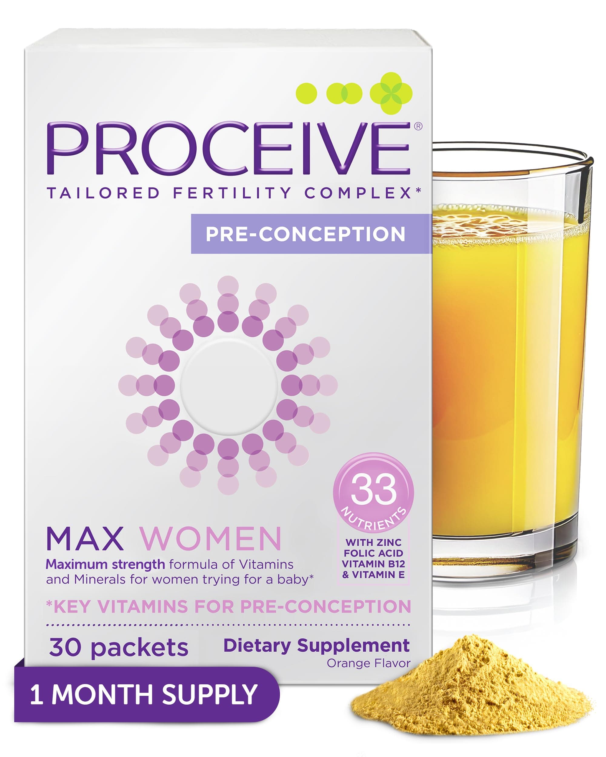 Max Tailored Fertility Supplement for Women, Pre Conception Vitamins, Minerals, and Amino Acids with Vitamin D, Zinc, Myo Inositol, and Folate, 30 Vegan Drink Mix Packets, Orange Flavor