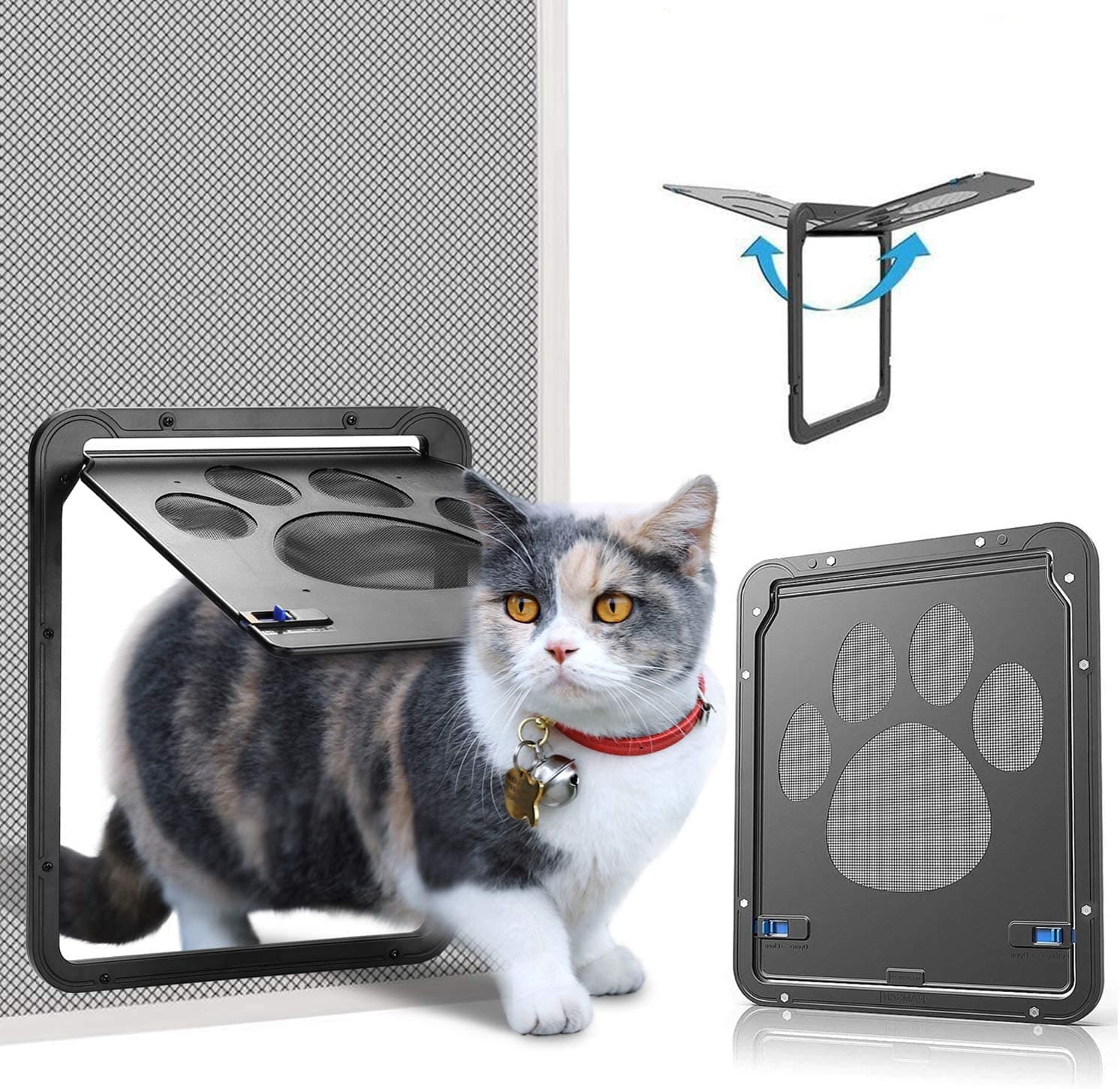 SYOSI Pet Screen Door Inside Screen Door for Cat Lockable Flap Sliding Screen Doggy Door Magnetic Small Dog Cat Door Screen Gate, 24 * 29cm
