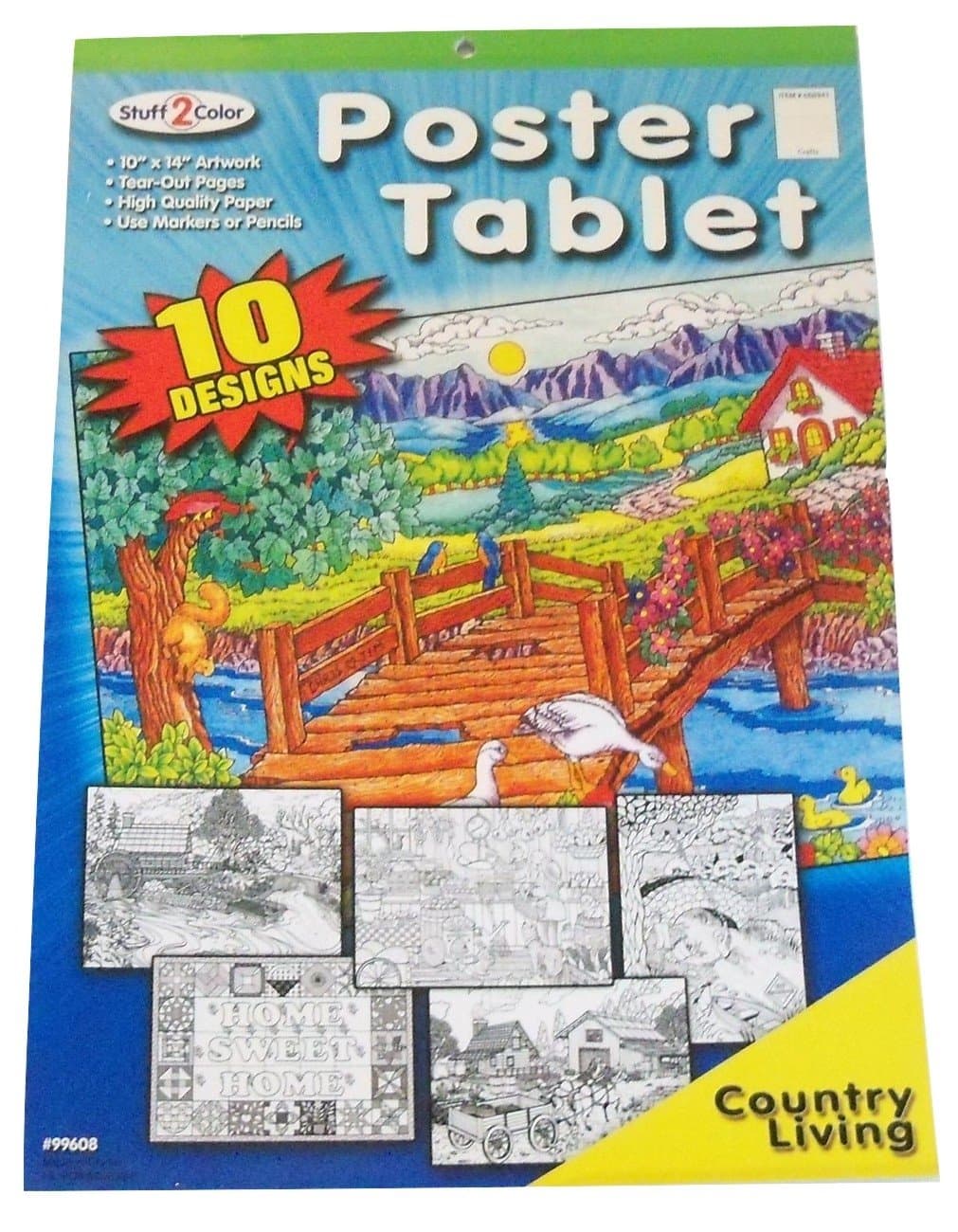 Premium Poster Coloring Tablet ~ 10 Designs, 10" x 14" Each (Country Living)