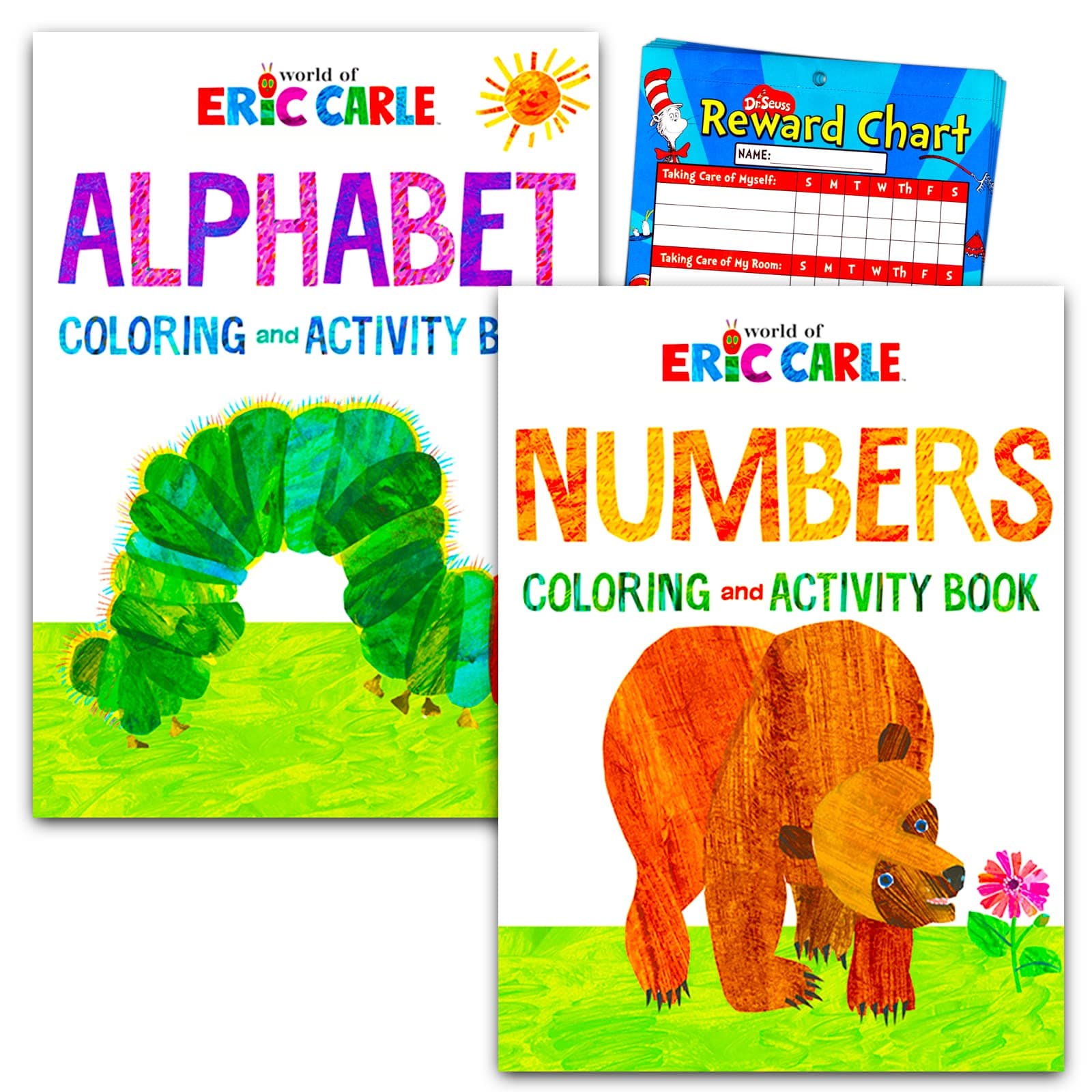 Eric Carle Coloring BookActivity and Set ~ 2 Kids Activity s Featuring Alphabet and Number Learning with Dr. Seuss Rewards Chart ( s)