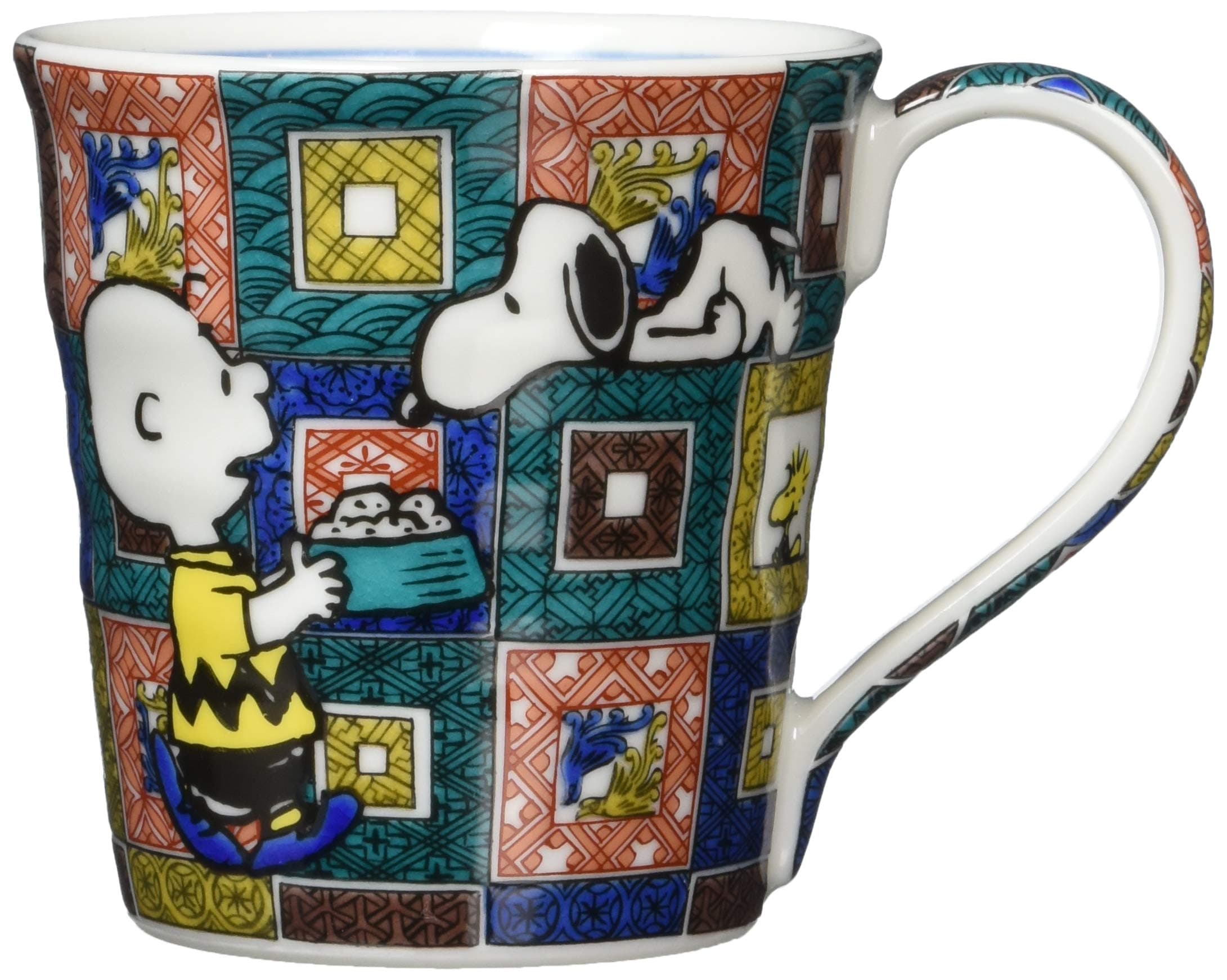 山加商店(Yamakasyoten) Peanuts Snoopy Kutani Ware Ceramic Mug, Cobblestone Pattern, Made in Japan, 8.5 fl oz (250 ml)