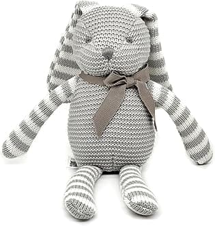 100% Organic Cotton Grey Bunny Rabbit Plush, 7.1" Baby Stuffed Animal for Newborn