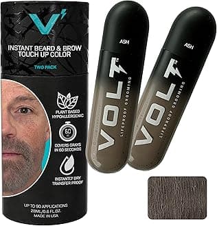 VOLT Grooming Temporary Instant Beard Color for Men Quick-Dry Plant-Based Brush On Beard, Hair, Mustache & Brow Color, For Sensitive Skin, Ash Gray Brown, 2-Pack Refill, 90+ Applications