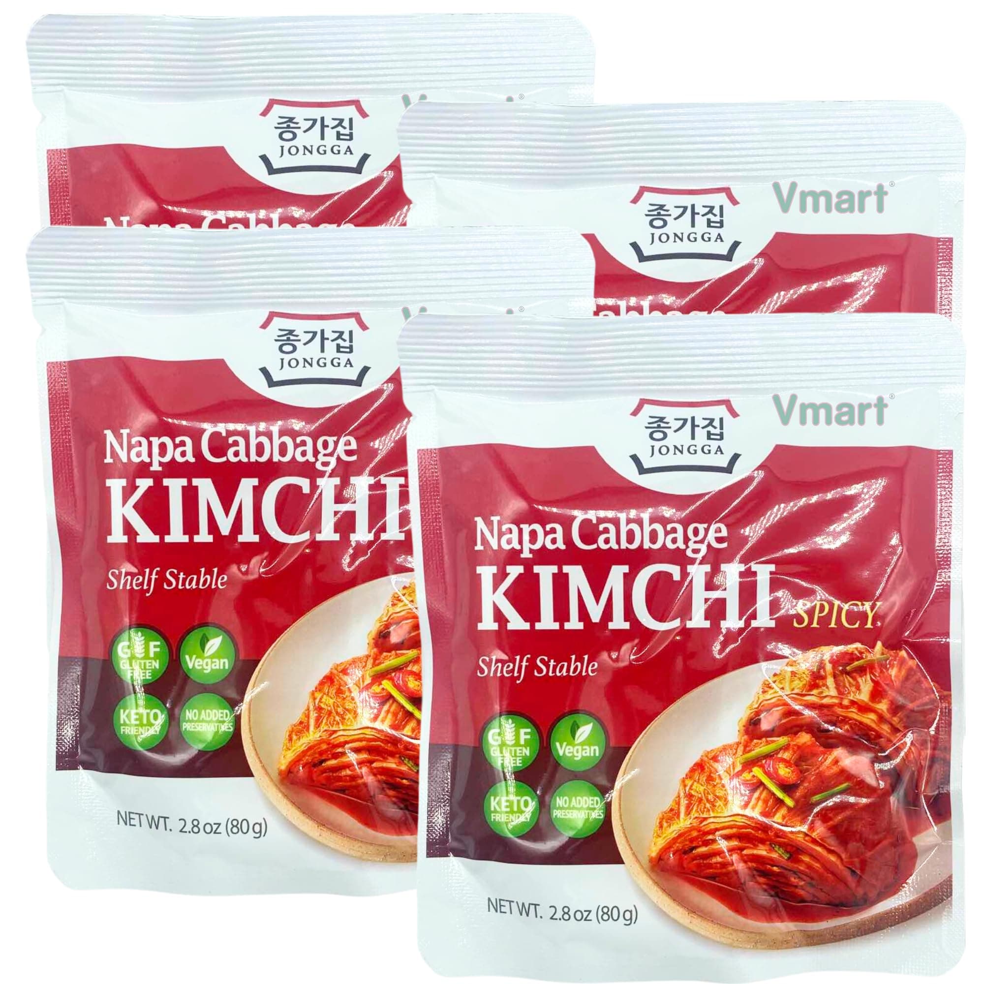 Jongga Napa Cabbage Shelf Stable Kimchi Spicy 80g (Pack of 4)
