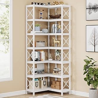 Tribesigns 7-Shelf Corner Bookshelf,Large Modern Corner Bookcase, 7-Tier Tall Corner Shelf Storage Display Rack with Metal Frame for Living Room Home Office (White)