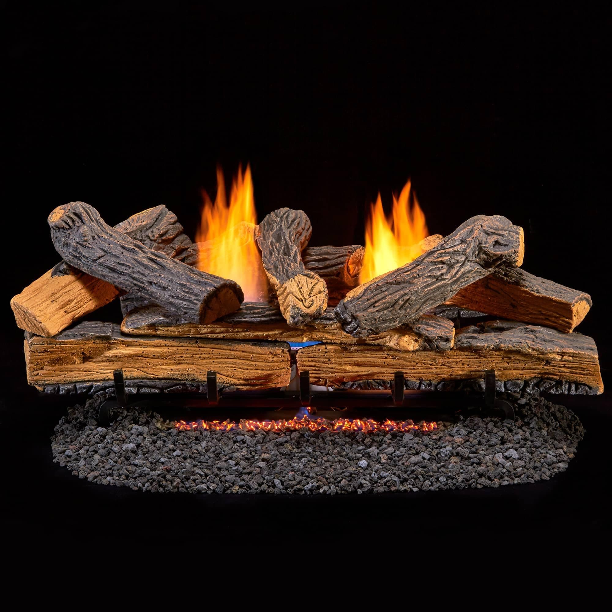 DLS-30R-1 Dual Fuel Ventless Fireplace Logs Set with Remote Control, Use with Natural Gas or Liquid Propane, 33000 BTU, Split Red Oak, 30 Inches