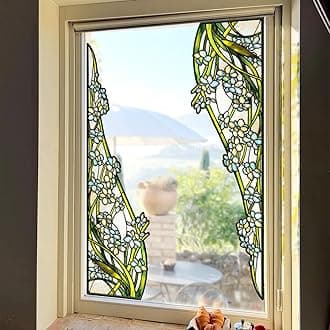 Window Stickers, ‌Stained Glass Window Privacy Film, UV Blocking Static Cling for Home Kitchen Office Bathroom, Cymbidium lianpan Tang et Wang, 17.72" X 39.37"