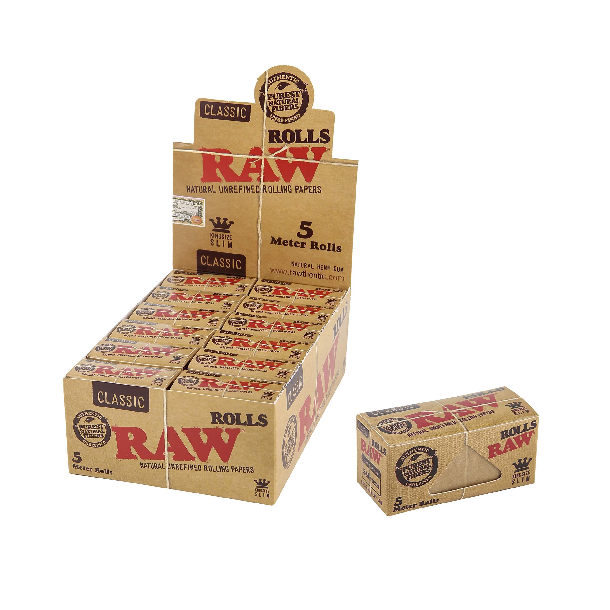 Raw Classic Natural Unrefined Rolling Paper Rolls - 5 Meter Roll (24)
