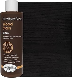 Furniture Clinic Wood Stain | Various Surfaces | Quick Drying | Furniture Indoor and Outdoor and More | Water Based, Low Odour | Non-Toxic | Polyurethane | Ebony Black