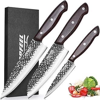 Chef Knife 3PCS, High Carbon Hand Forged Stainless Steel Japanese Knife Sets, Ultra Sharp Professional Kitchen Knife Sets With Wood Ergonomic Handle
