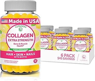 Lunakai Collagen Gummies - Tastiest Proprietary Formula - 200mg Hydrolyzed Collagen Gummies for Women and Men with Biotin, Zinc, Vitamin C and E - Non-GMO Anti Aging Supplement for Women - 6 Pack