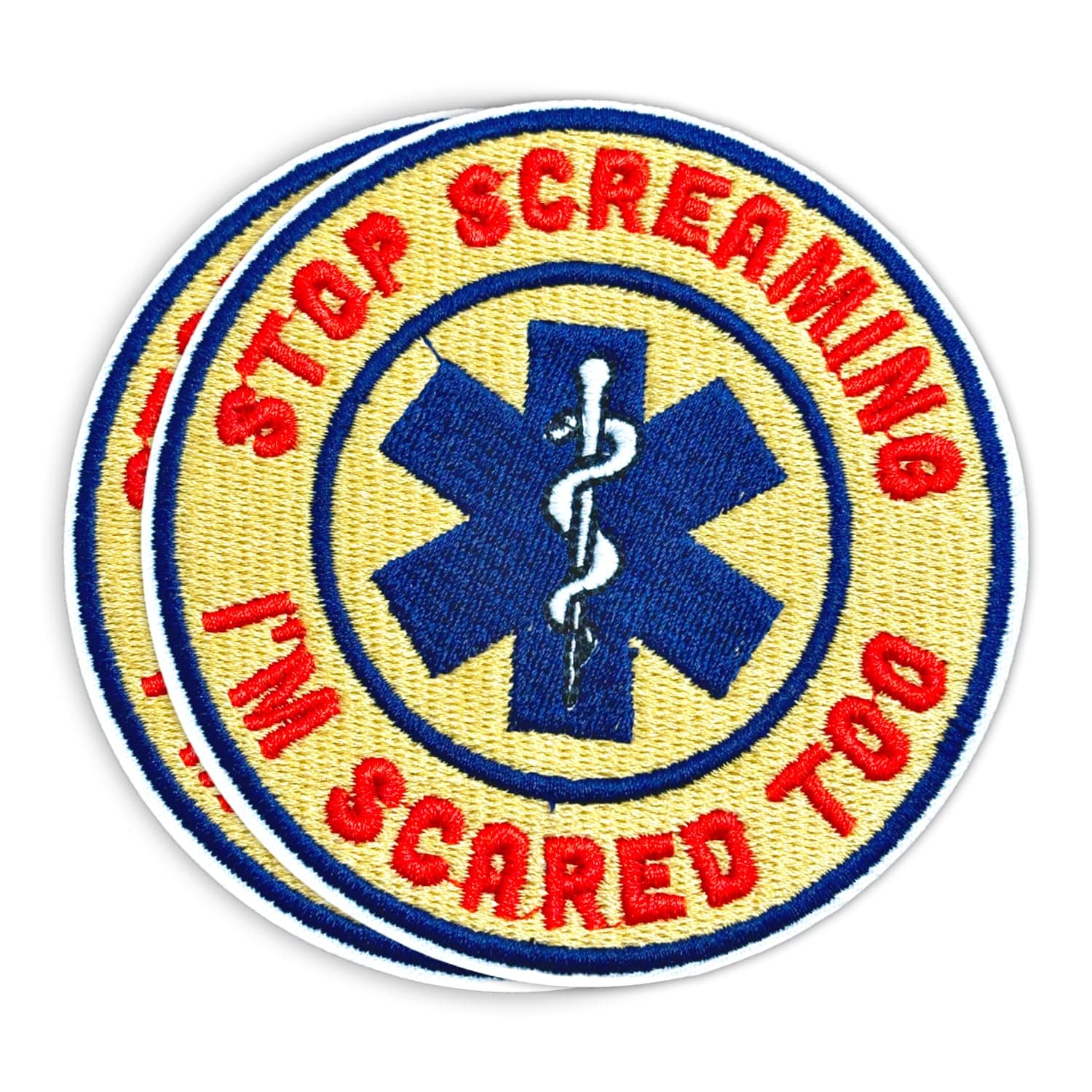 (Pack of 2Pcs) Stop Screaming I'm Scared Too Embroidered Patch, Paramedic Gifts, EMS EMT Decorations, Paramedic Embroidered Applique Patch, Doctor Nurse Gift Embroidered Iron-on Patch- 3.5 Inch