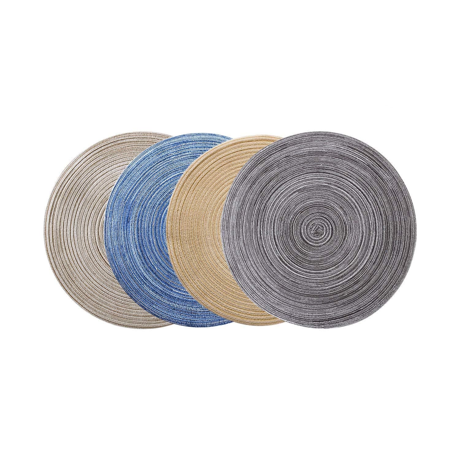 ykooe Round Table Mats, 7 Inch Heat Resistant Placemats for Dining Table, Coaster Mats Coffee Mugs for Kitchen and Bar Tea Coffee Pad Decoration Mug Coaster(Blue/Grey/Beige/Brown, Set of 4)