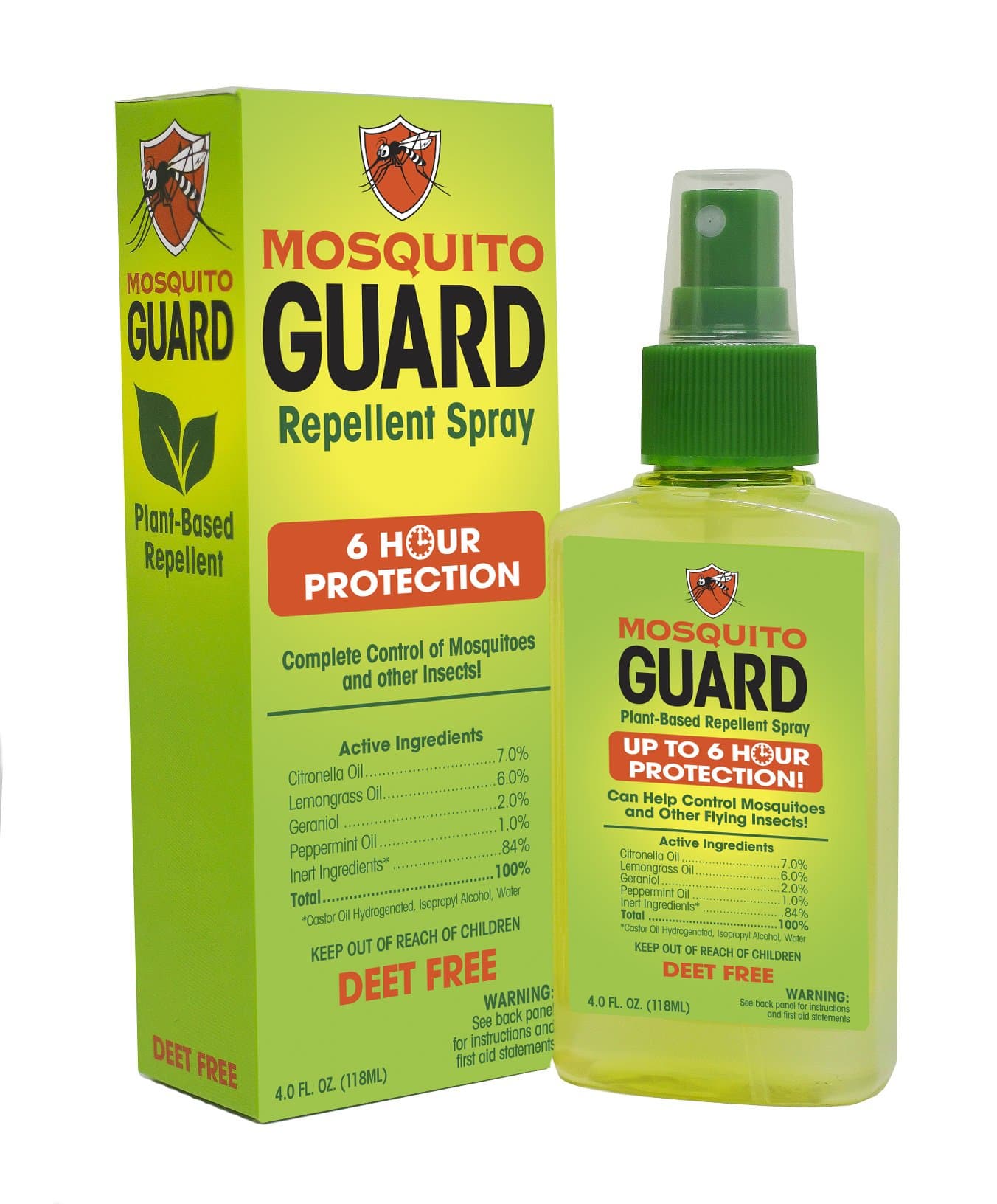 Mosquito Guard Repellent Spray (4 FL Oz) Made with 100% All Natural Plant Based Ingredients - Citronella, Lemongrass Oil, NON- TOXIC, NO DEET. Safe for kids and adults, Insect and Bug Repellent