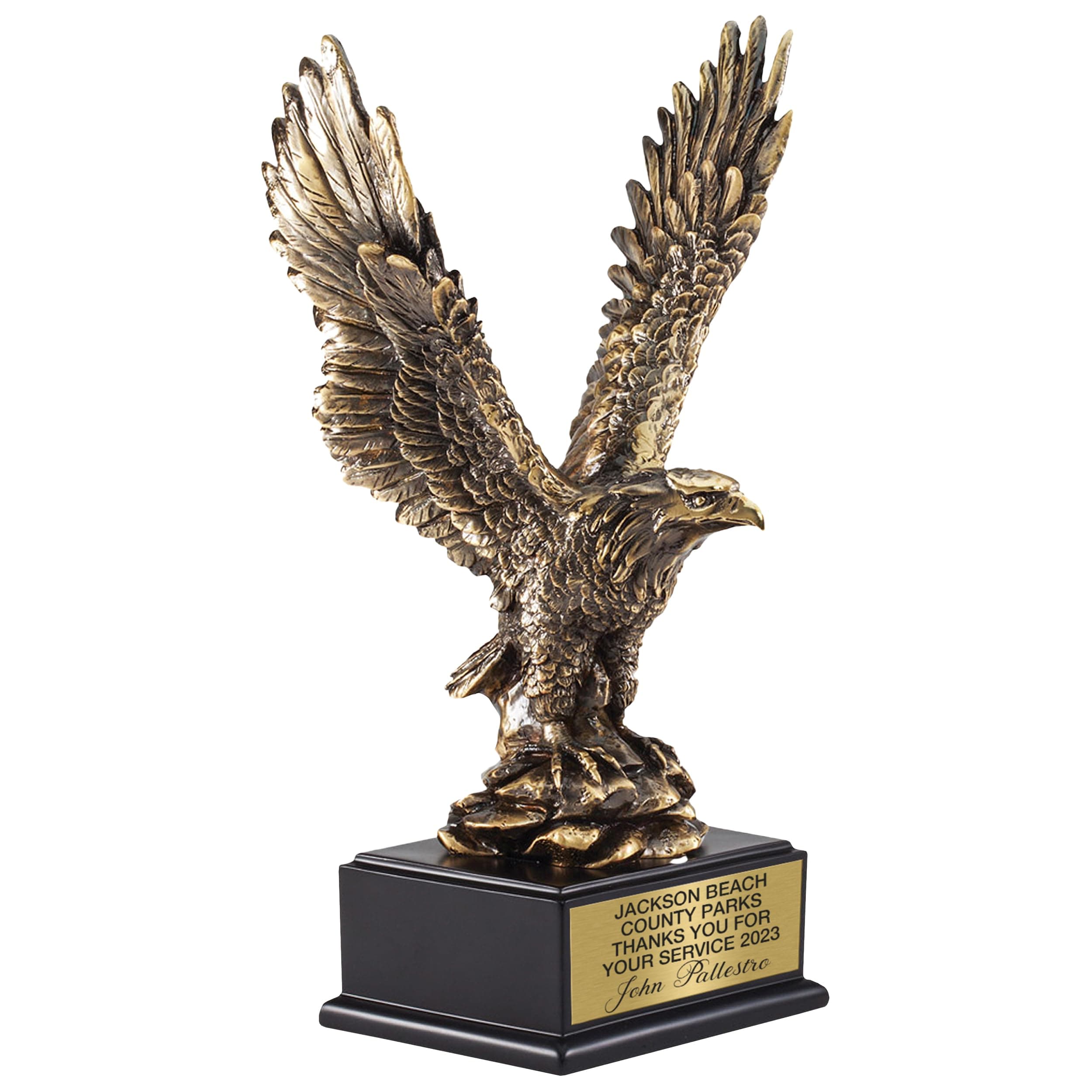 SHOP AWARDS AND GIFTS Eagle Trophy Antique Brass, Engravable Customizable Personalized Patriotic Award for Employee Recognition, Work, School, Military, 14-1/2 Inch