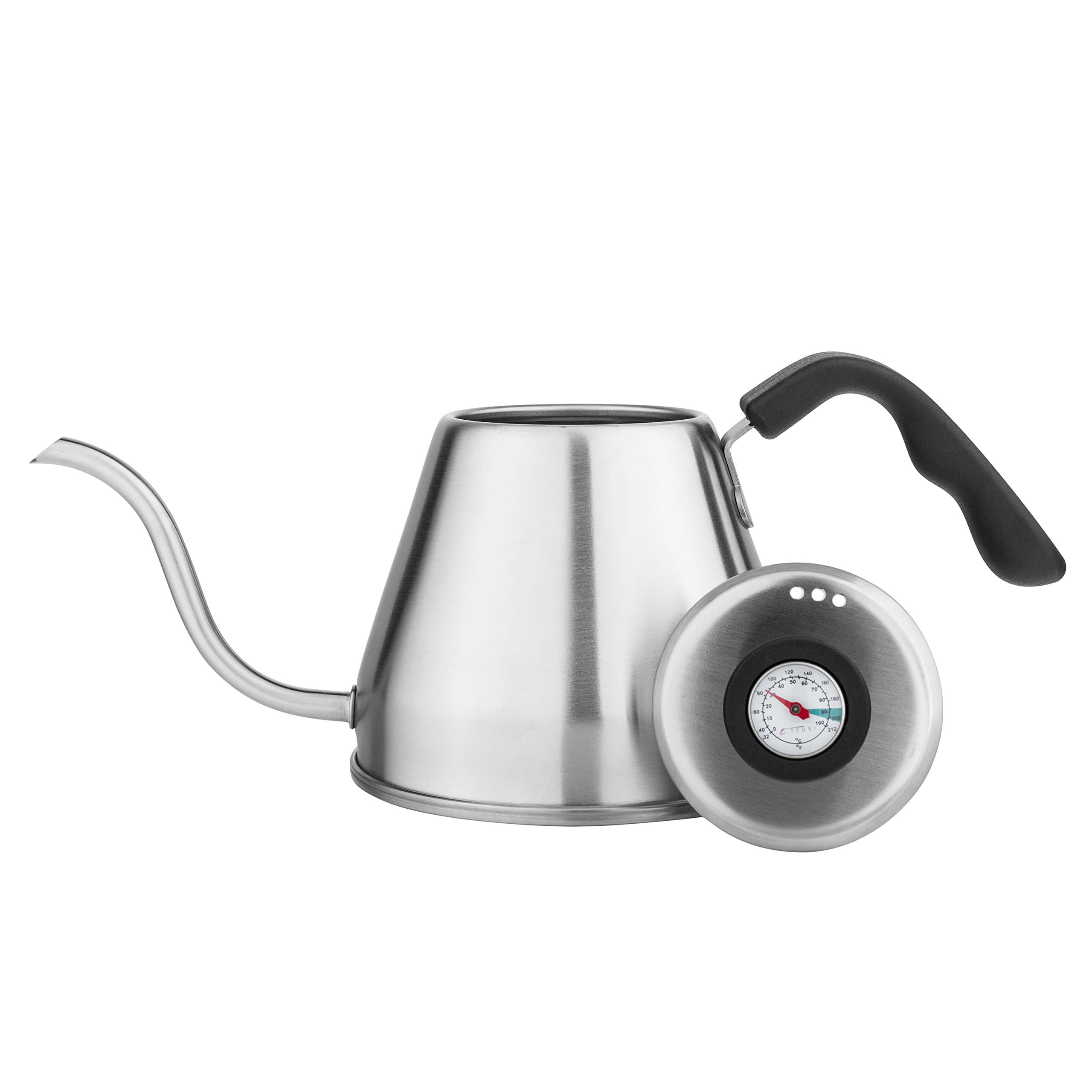 Tzuki Pour Over Drip Kettle (1.2L) - Gooseneck Tea and Coffee Kettle with Built-In Thermometer for Enhanced Flavor and Aroma - Easy to Use and Dishwasher Safe - Made with Premium Stainless Steel
