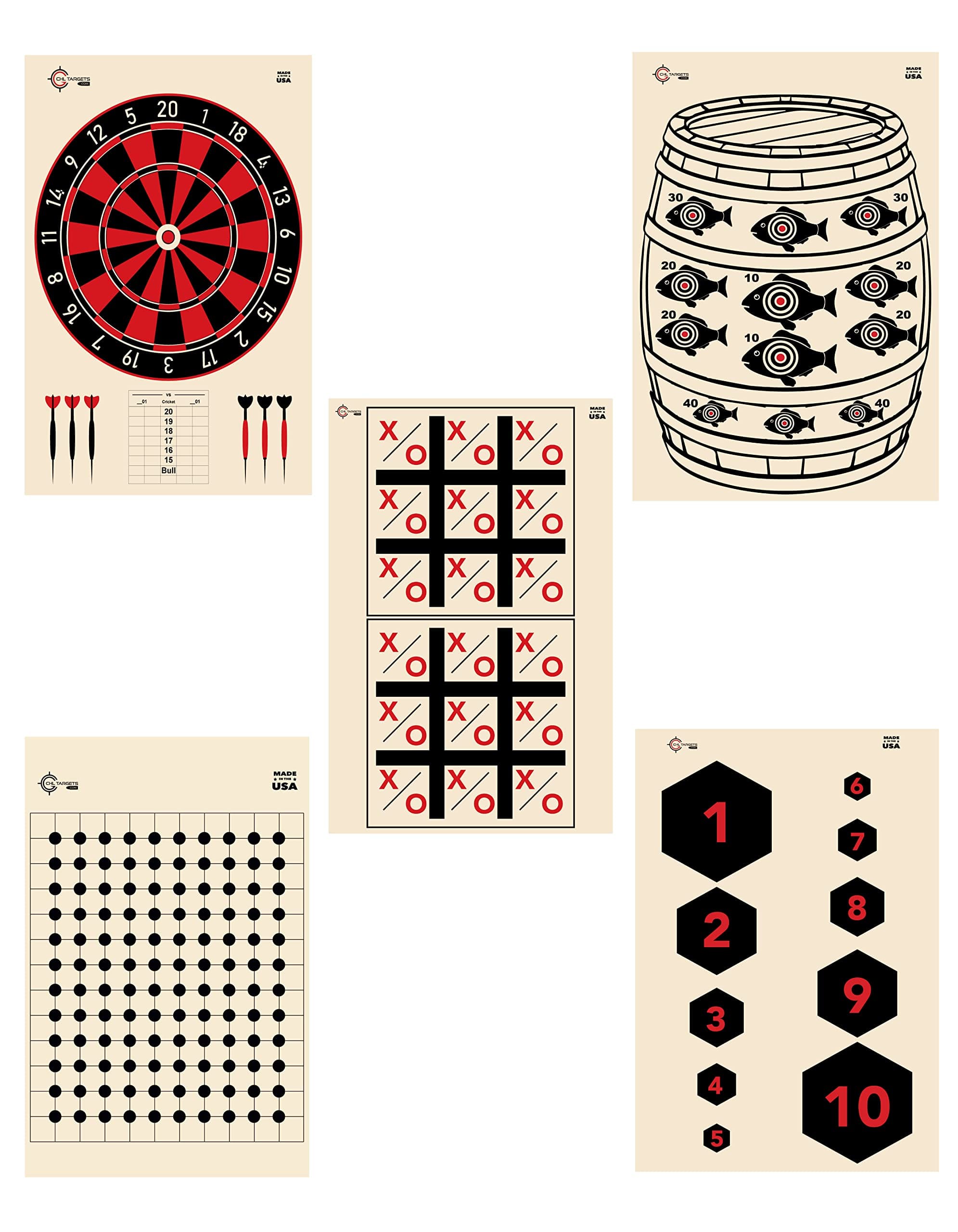 Shooting Range Targets - 50 Target Pack, 10 Targets of Each Target Design, Silhouette Targets for Rifle, Pistol, Airsoft, BB Gun, Pellet Gun - Perfect for Target Practice and Shooting Range Fun