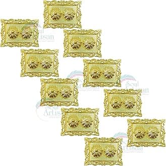 Rectangle Design Double Kumkuma Holder Chimil Box - Plastic Golden Metallic Color(Pack of 10) - Decorative Art Design Tilak Daani, Sindoor for Women Return Gift, Diwali, Weddings, Pooja
