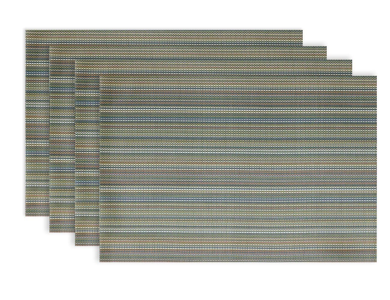 Doupoo Everyday Rainbow Multi Colored Placemats Set of 4 ,Easy to Clean Crossweave Stripe Placemats Woven Vinyl Table Mats