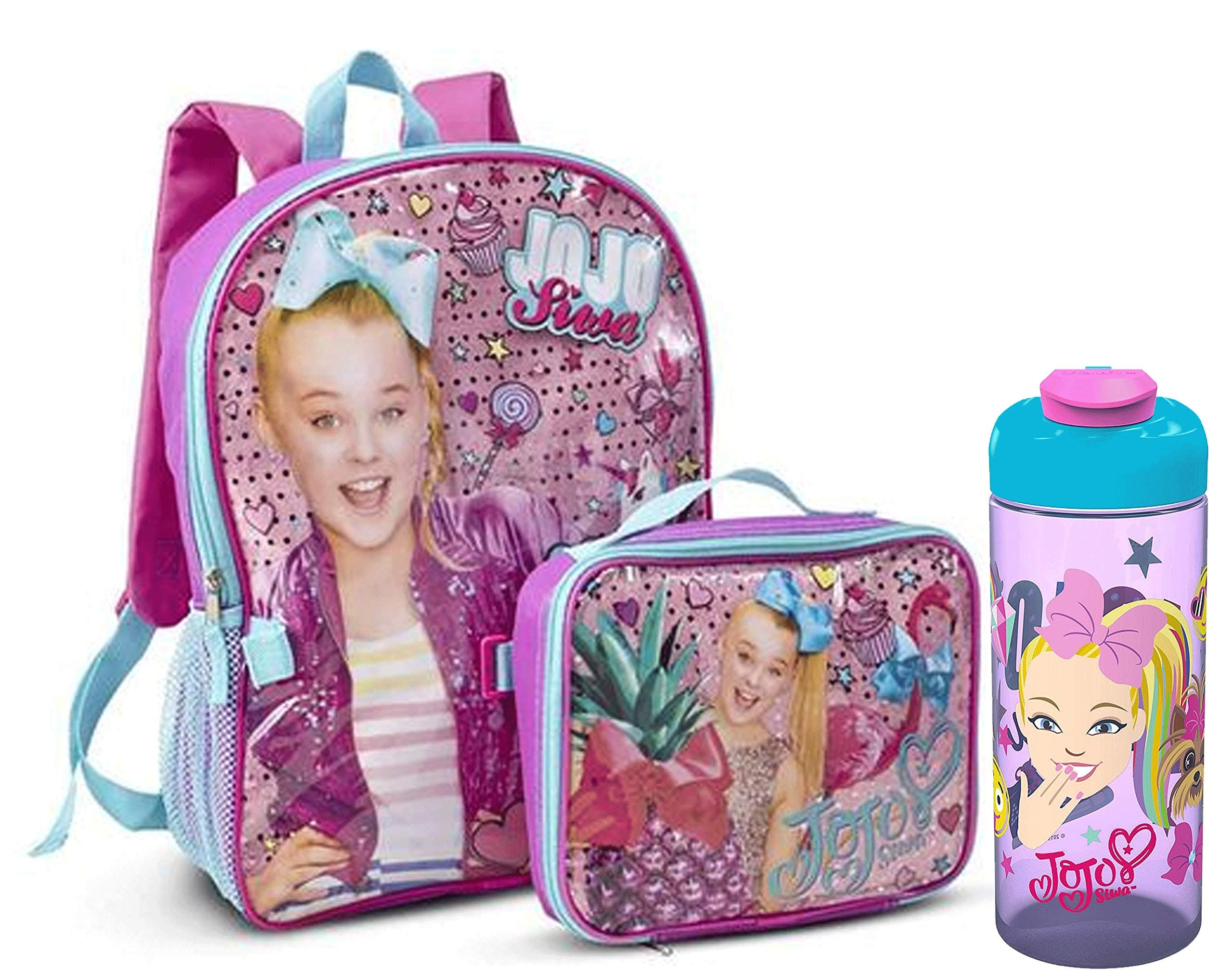 JoJo Siwa Girl Sequins Sparkle Backpack Lunch Box Combo Set! Plus Matching Water Bottle!