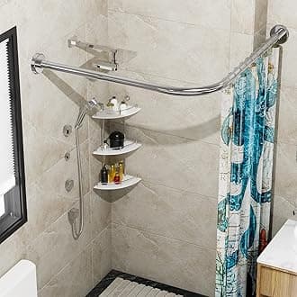 Stretchable 304 Stainless L Shaped Bathroom Bathtub Corner Shower Curtain Rod Rack, Drill Free Install, for Bathroom, Clothing Store, Private space(24"-53" x 24"-53", Maximum size 69'')