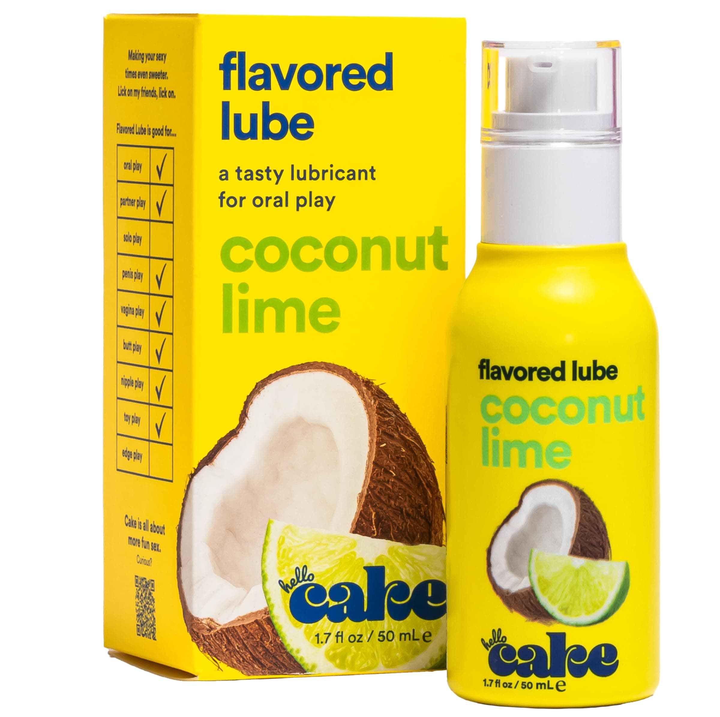 Hello Cake Coconut Lime Flavored Personal Lubricant - Water-Based Lube - No Aftertaste, Easy Clean-Up - Vegan, Sugar-Free, Gluten-Free, & Hormone-Free - 1.7 fl oz