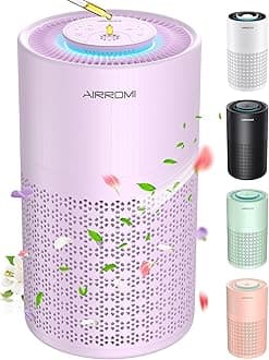 AIRROMI Air Purifier for Bedroom with HEPA 3-in-1 Filter, Pet Air Purifier for Home Cat Pee Smell, Covers Upto 990 Ft², Quiet 360°intake Air Cleaner for Pet Hair,Allergies,Pollen,Smoke A2001 Purple