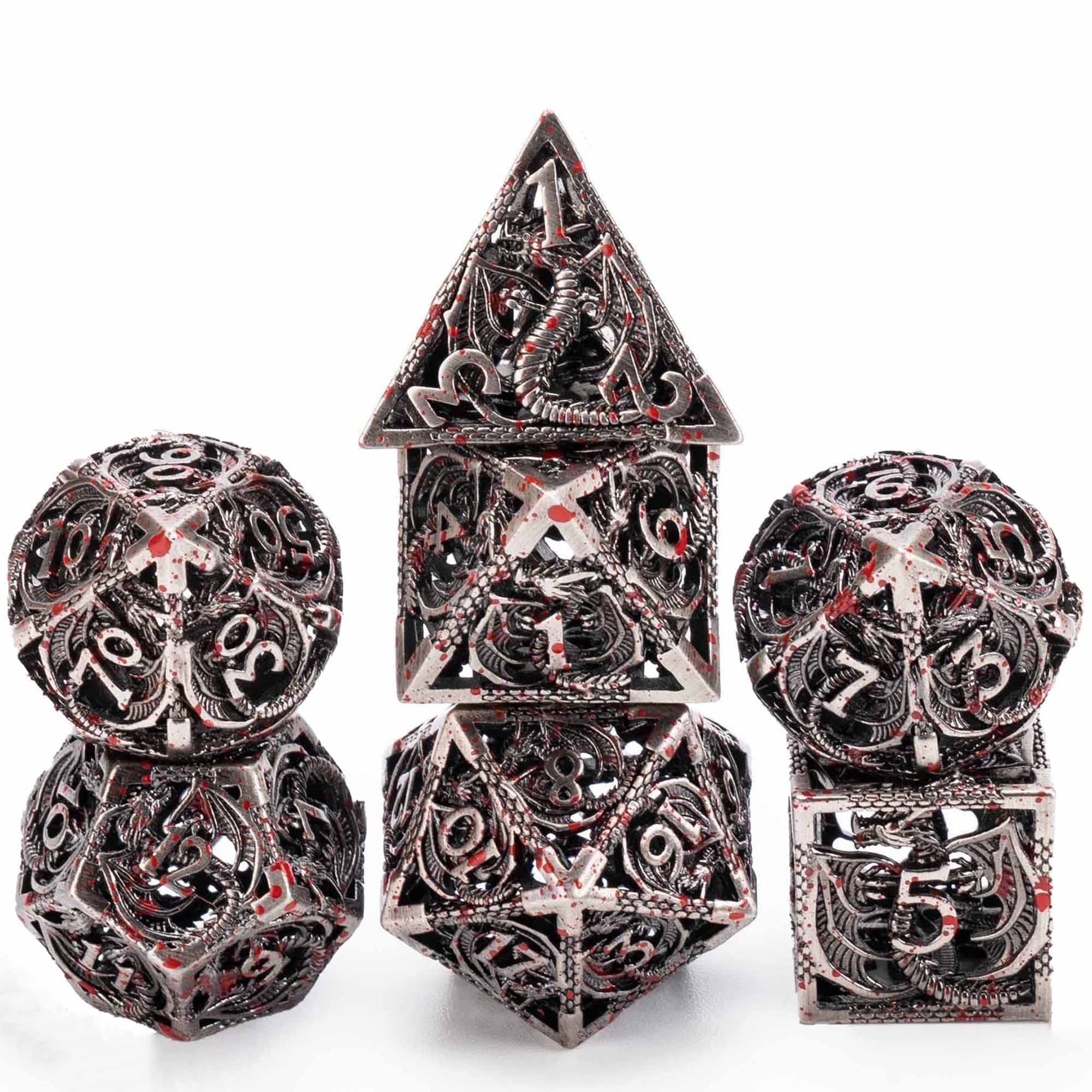 DND Blood Dragon Hollow Metal Polyhedral Dice Set D&D RPG Suitable for Dungeons and Dragons Role Playing Games（Black）