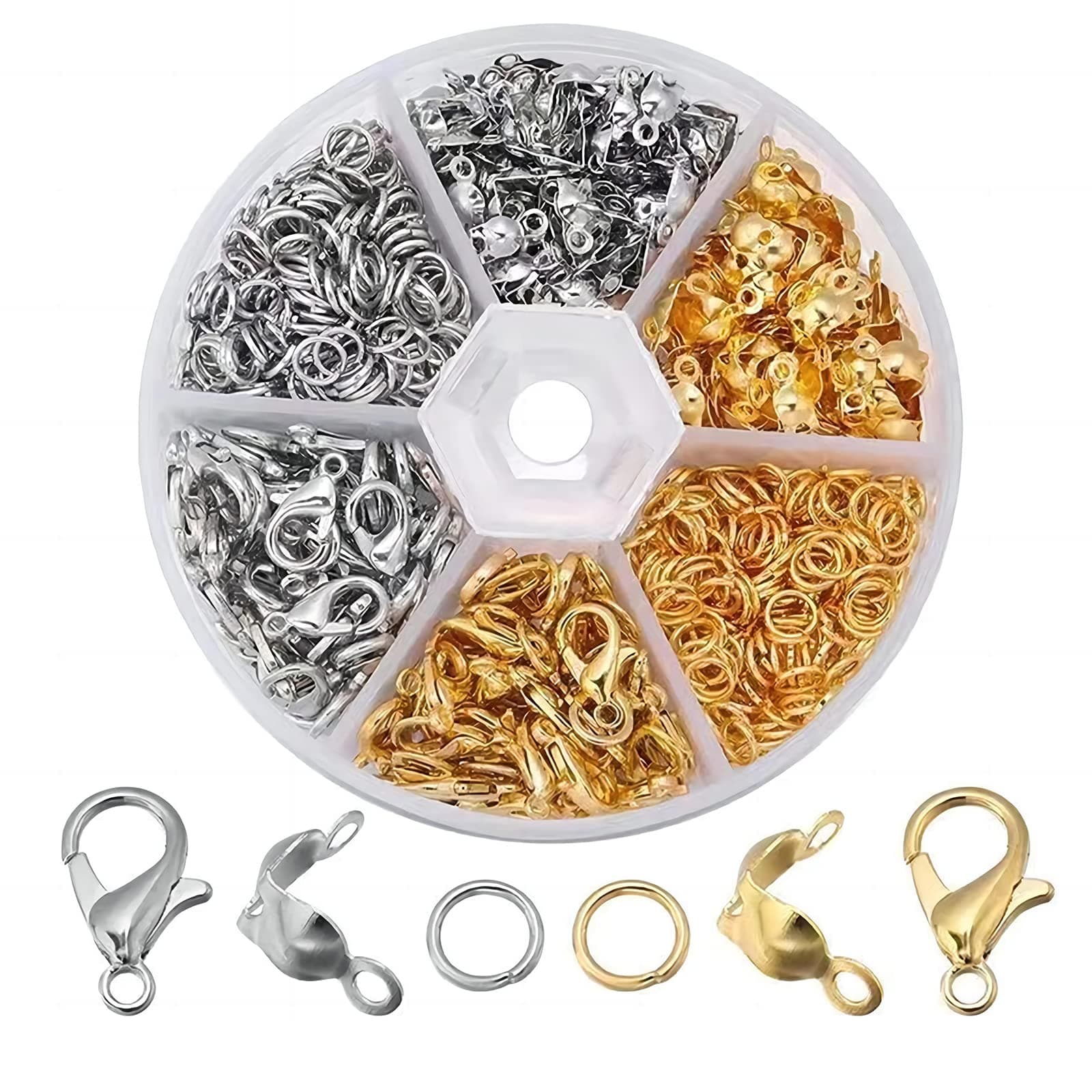 60 Pcs Lobster Clasps, 200 Pcs Open Jump Rings and 60 Pcs Open Bead for Jewellery Craft Making DIY Craft Jewellry Bracelet Necklace Making(Gold)