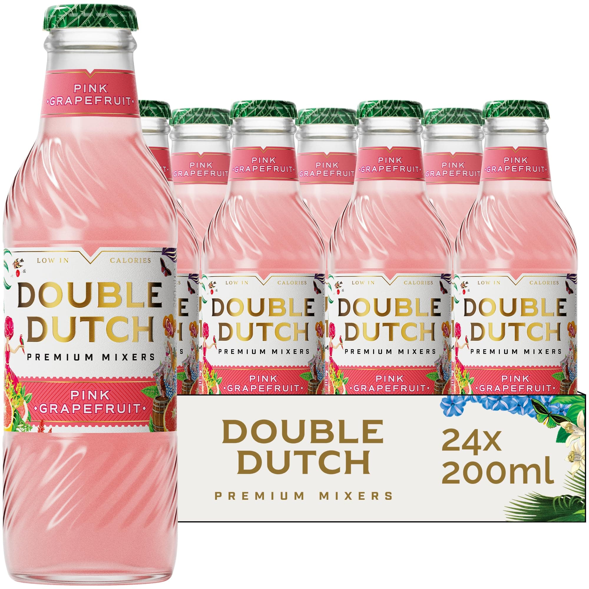 Double Dutch Pink Grapefruit Soda | Low Calorie Diet Soft Drink | 100% Natural Ingredients | Gluten Free, Vegan Friendly Premium Mixer Perfect For Gin, Vodka & Cocktails | 24 x 200ml Bottles