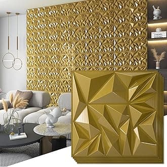 Art3d 33-Pack 3D Wall Panels for Interior Wall Decor, Diamond Textured Feature Wall Paneling for Gaming Living Room TV Wall Background Accent Wall - 12 x 12 inch Gold
